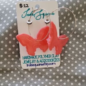 Indie Square Pink Butterfly Earrings